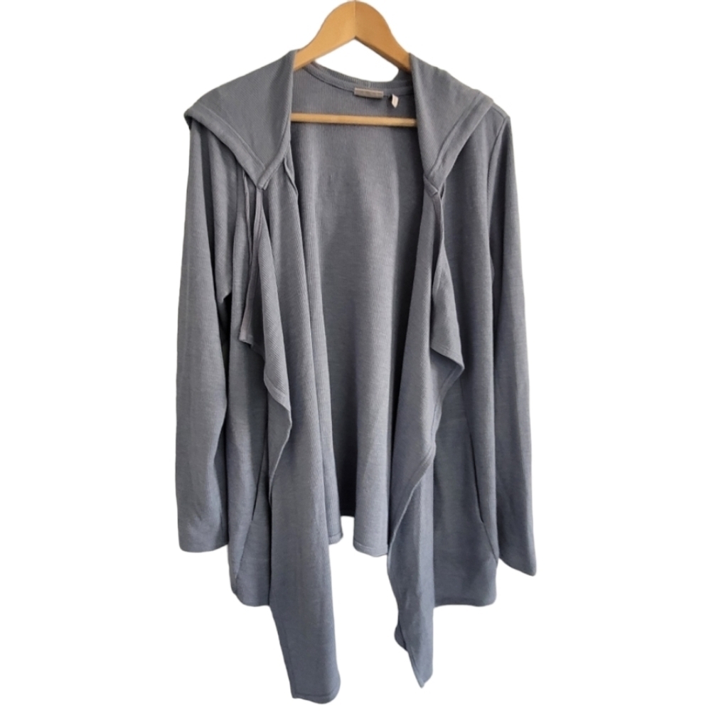 LOGO by Lori Goldstein Hooded Knit Waterfall Jacket Slate Blue Size Large